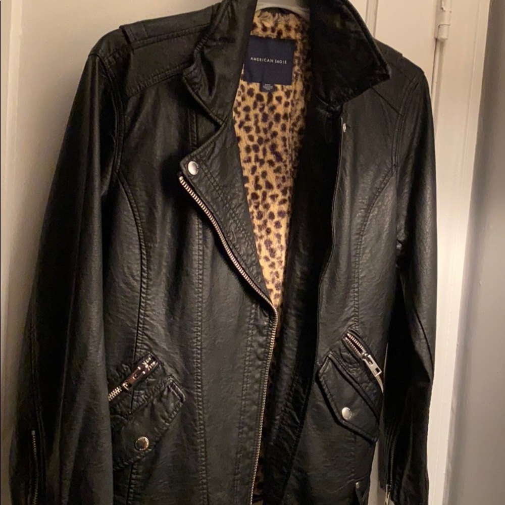 Leather jacket with faux fur cheetah lining